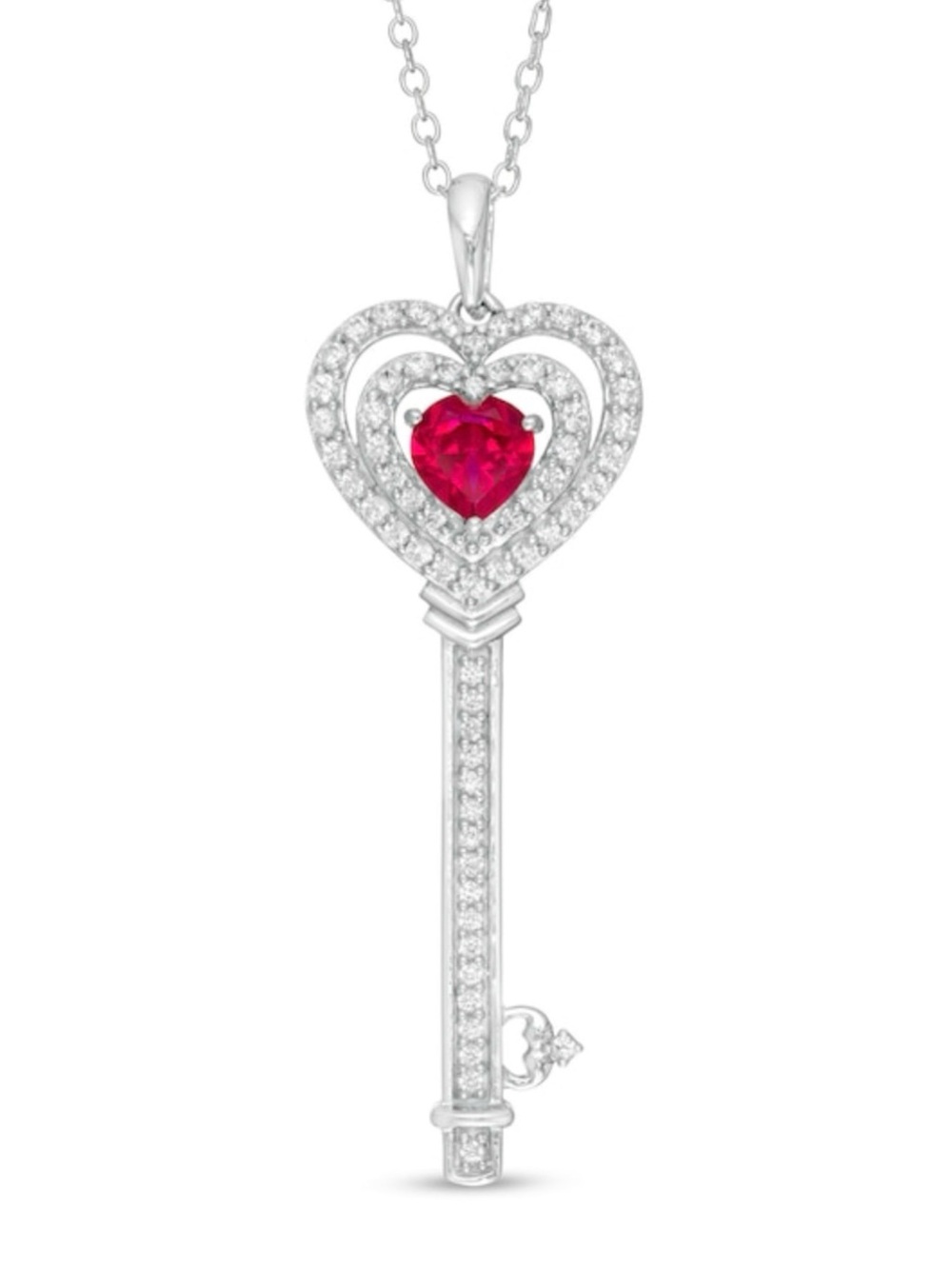 5.0mm Lab-Created Ruby and White Sapphire Heart-Top Key Pendant in Sterling Silv